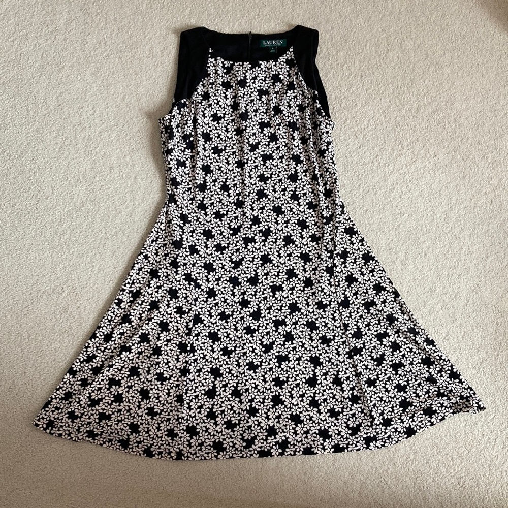 Ralph Lauren Black and White Flower Dress Size 6
